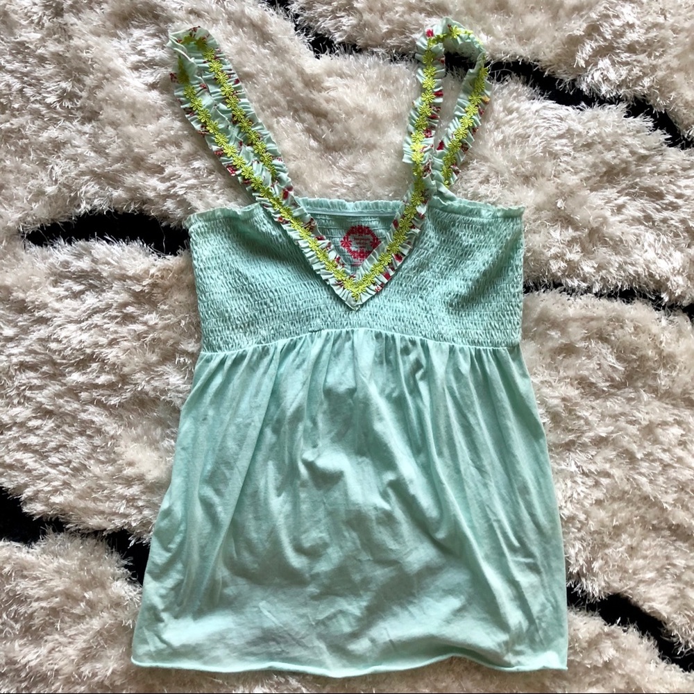 SOLD - Free People light teal turquoise smocked loose top